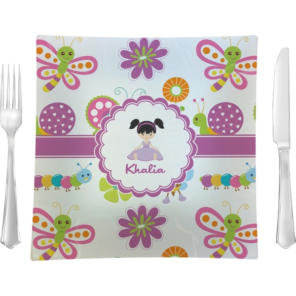 Custom Butterflies 9.5" Glass Square Lunch / Dinner Plate- Single or Set of 4 (Personalized)