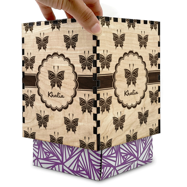Butterflies Square Tissue Box Covers - Wood - with box