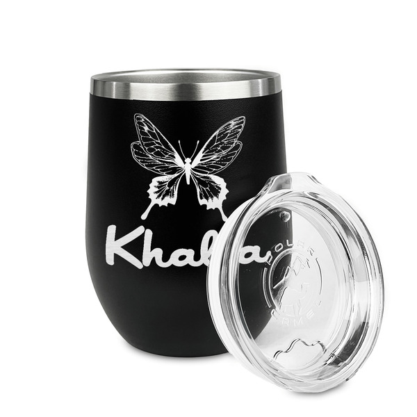 Butterflies Stainless Wine Tumblers - Black - Double Sided - Alt View