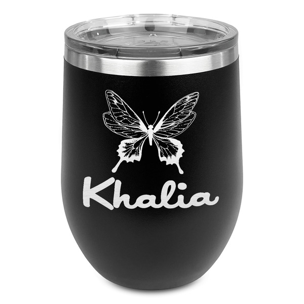 Custom Butterflies Stemless Stainless Steel Wine Tumbler - Black - Double Sided (Personalized)