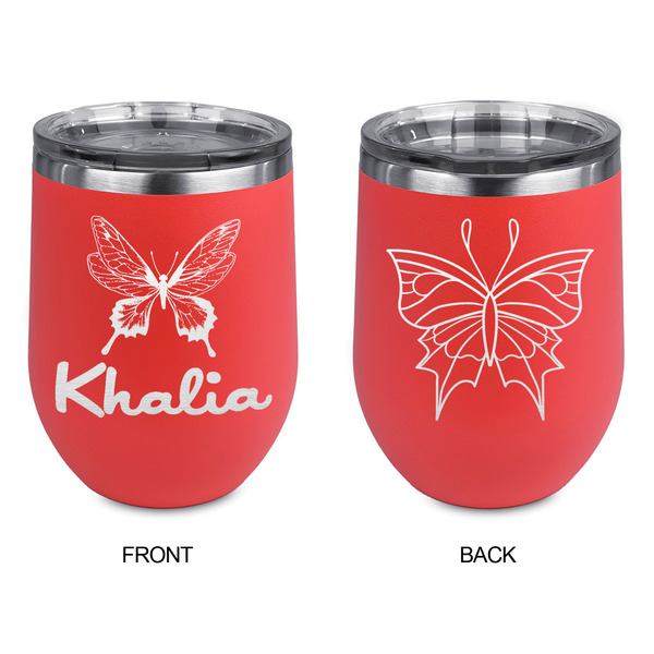Butterflies Stainless Wine Tumblers - Coral - Double Sided - Approval