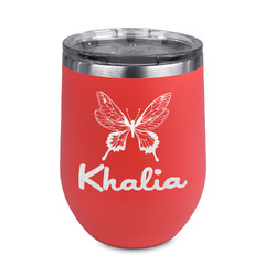 Butterflies Stemless Stainless Steel Wine Tumbler - Coral - Double Sided (Personalized)
