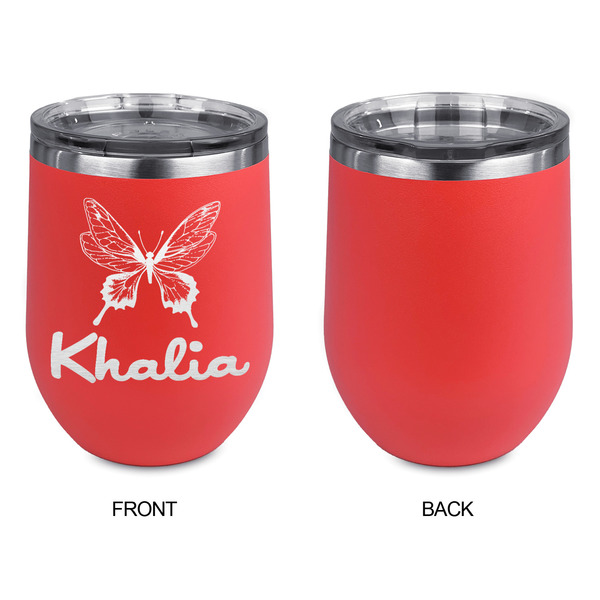 Butterflies Stainless Wine Tumblers - Coral - Single Sided - Approval