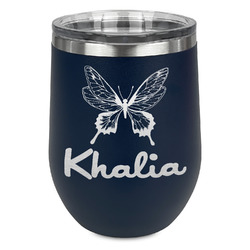 Butterflies Stemless Stainless Steel Wine Tumbler - Navy - Double Sided (Personalized)