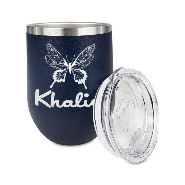 Butterflies Stainless Wine Tumblers - Navy - Single Sided - Alt View