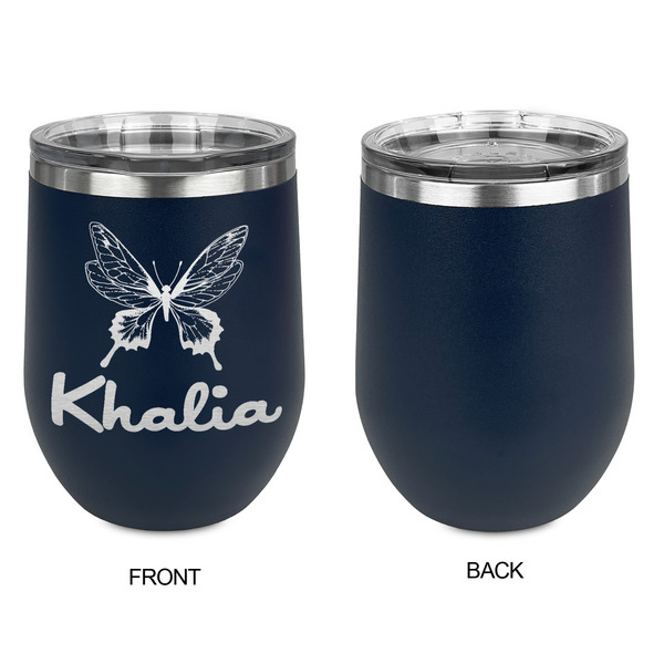 Butterflies Stainless Wine Tumblers - Navy - Single Sided - Approval
