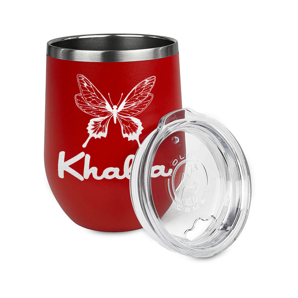 Butterflies Stainless Wine Tumblers - Red - Double Sided - Alt View