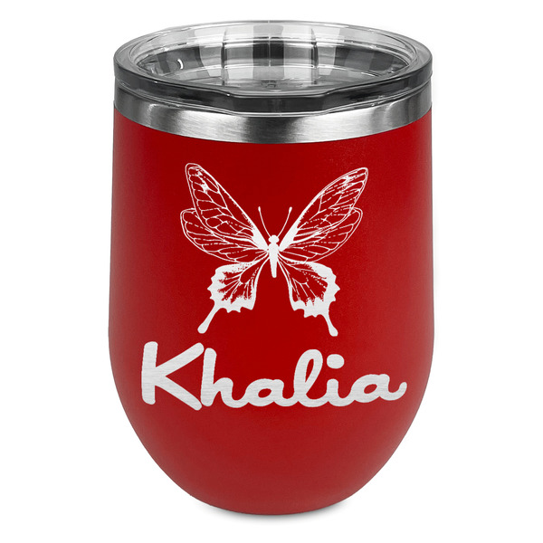Custom Butterflies Stemless Stainless Steel Wine Tumbler - Red - Single Sided (Personalized)
