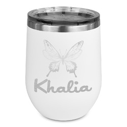 Butterflies Stemless Stainless Steel Wine Tumbler - White - Double Sided (Personalized)