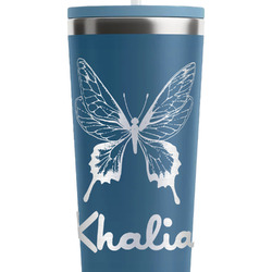Butterflies RTIC Everyday Tumbler with Straw - 28oz - Steel Blue - Double-Sided (Personalized)