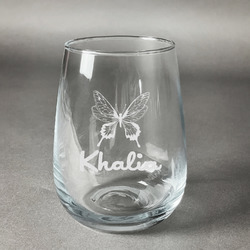 Butterflies Stemless Wine Glass - Engraved (Personalized)