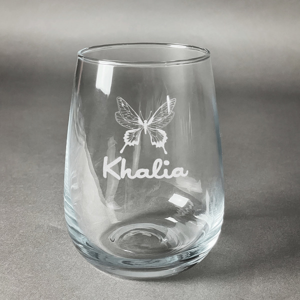 Custom Butterflies Stemless Wine Glass - Engraved (Personalized)
