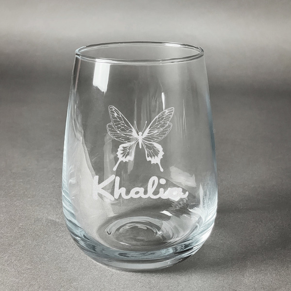 Custom Butterflies Stemless Wine Glass - Engraved (Personalized)