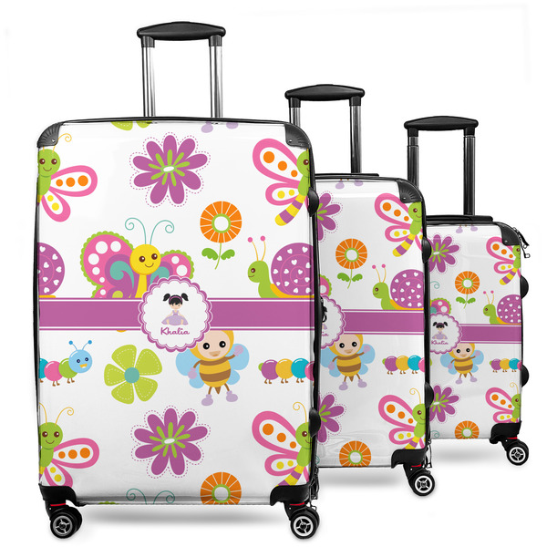 Custom Butterflies 3 Piece Luggage Set - 20" Carry On, 24" Medium Checked, 28" Large Checked (Personalized)