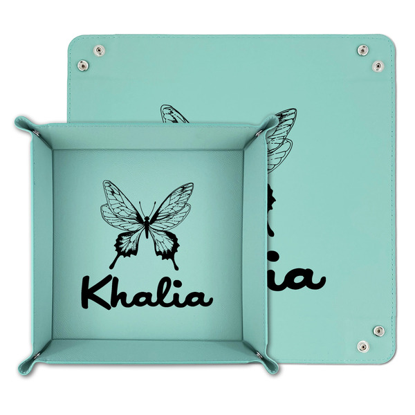 Butterflies Teal Faux Leather Valet Trays - PARENT MAIN