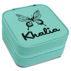 Butterflies Travel Jewelry Box - Teal Leather (Personalized)
