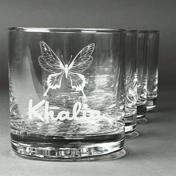 Custom Butterflies Whiskey Glasses (Set of 4) (Personalized)