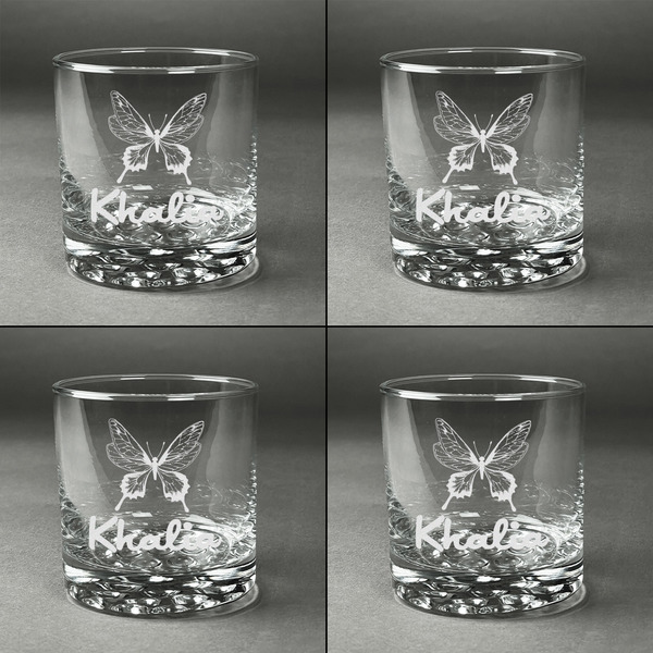 Butterflies Whiskey Glasses - Set of 4 all Engraved