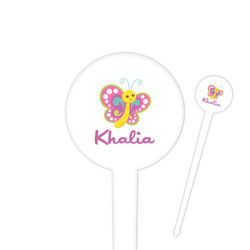 Butterflies 4" Round Plastic Food Picks - White - Double Sided (Personalized)