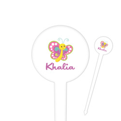 Butterflies 4" Round Plastic Food Picks - White - Single Sided (Personalized)