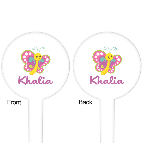 Butterflies White Plastic 4" Food Pick - Round - Double Sided - Front & Back