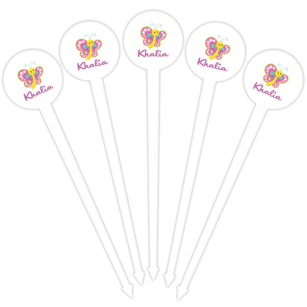 Butterflies White Plastic 4" Food Pick - Round - Fan View