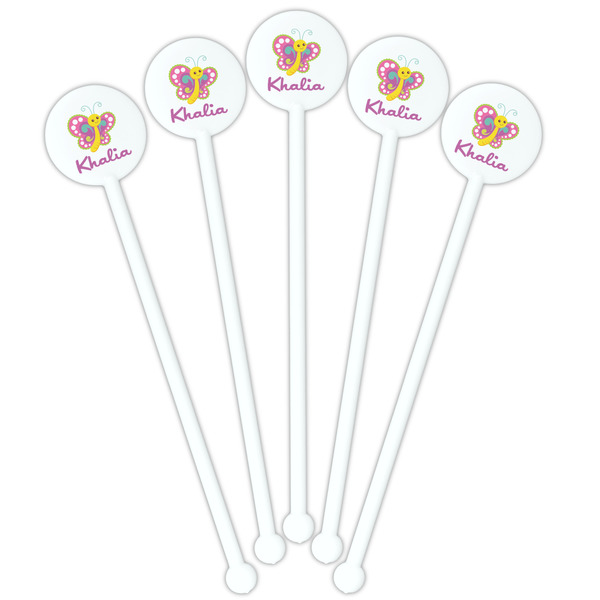 Butterflies White Plastic 5.5" Stir Stick - Fan View