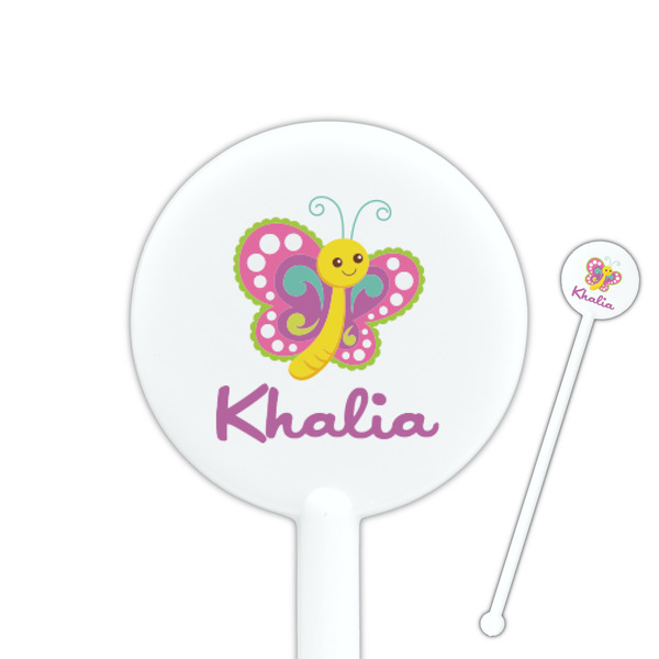 Custom Butterflies 5.5" Round Plastic Stir Sticks - White - Single Sided (Personalized)