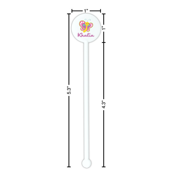 Butterflies White Plastic 5.5" Stir Stick - Round - Dimensions