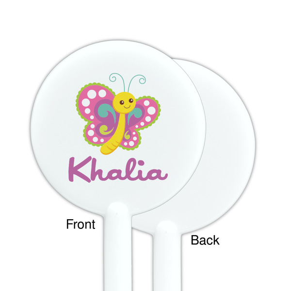 Butterflies White Plastic 5.5" Stir Stick - Single Sided - Round - Front & Back