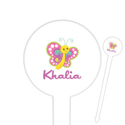 Butterflies 6" Round Plastic Food Picks - White - Single Sided (Personalized)