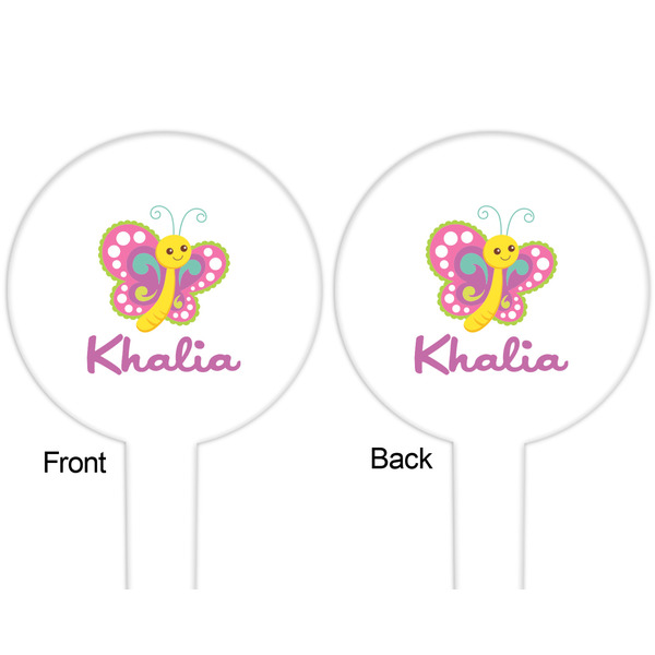 Butterflies White Plastic 6" Food Pick - Round - Double Sided - Front & Back