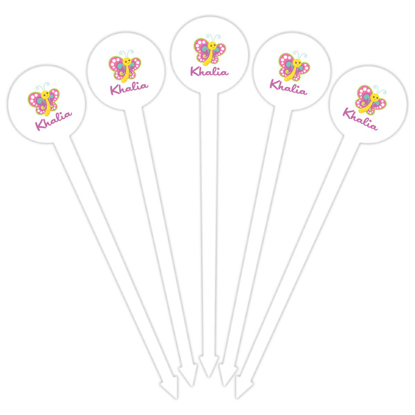 Butterflies White Plastic 6" Food Pick - Round - Fan View