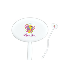 Butterflies 7" Oval Plastic Stir Sticks - White - Double Sided (Personalized)