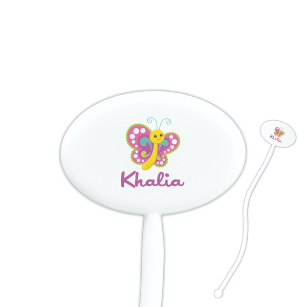 Custom Butterflies 7" Oval Plastic Stir Sticks - White - Double Sided (Personalized)