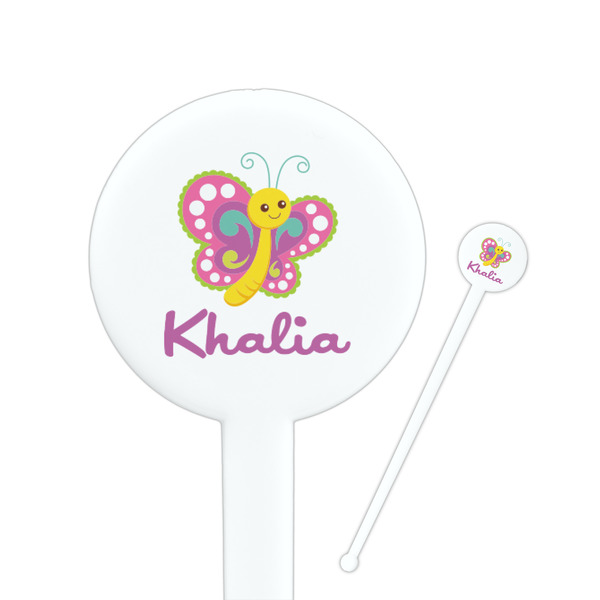 Custom Butterflies 7" Round Plastic Stir Sticks - White - Double Sided (Personalized)