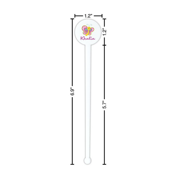 Butterflies White Plastic 7" Stir Stick - Round - Dimensions