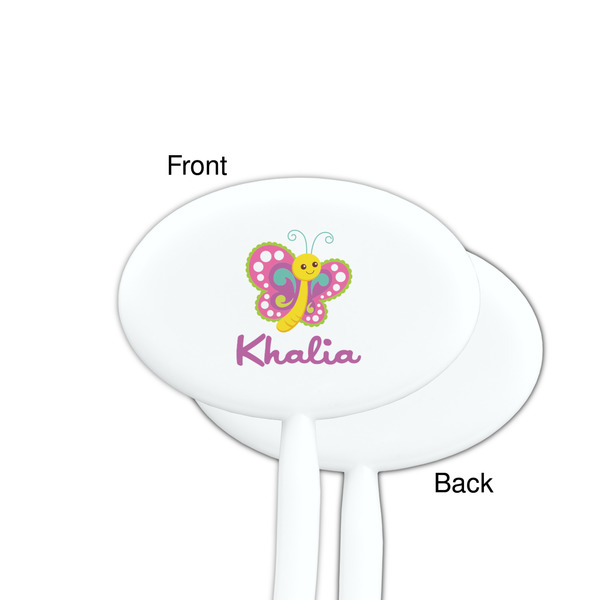 Butterflies White Plastic 7" Stir Stick - Single Sided - Oval - Front & Back