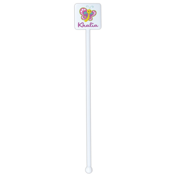 Butterflies White Plastic Stir Stick - Double Sided - Square - Single Stick