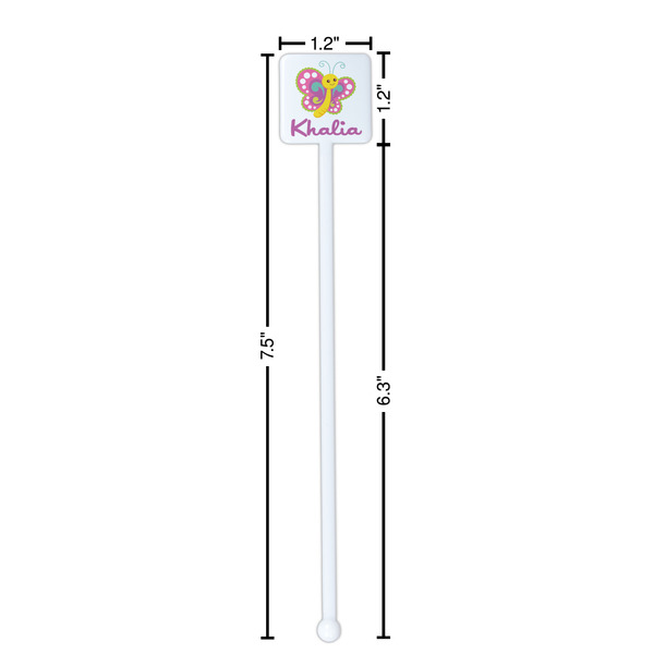 Butterflies White Plastic Stir Stick - Square - Dimensions