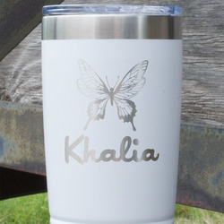 Butterflies 20 oz Stainless Steel Tumbler - White - Single Sided (Personalized)