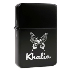 Butterflies Windproof Lighter - Black - Double Sided & Lid Engraved (Personalized)