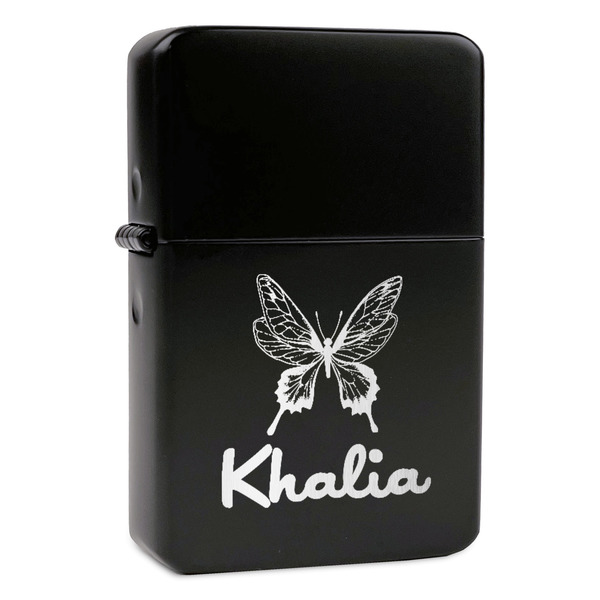 Custom Butterflies Windproof Lighter - Black - Single Sided & Lid Engraved (Personalized)