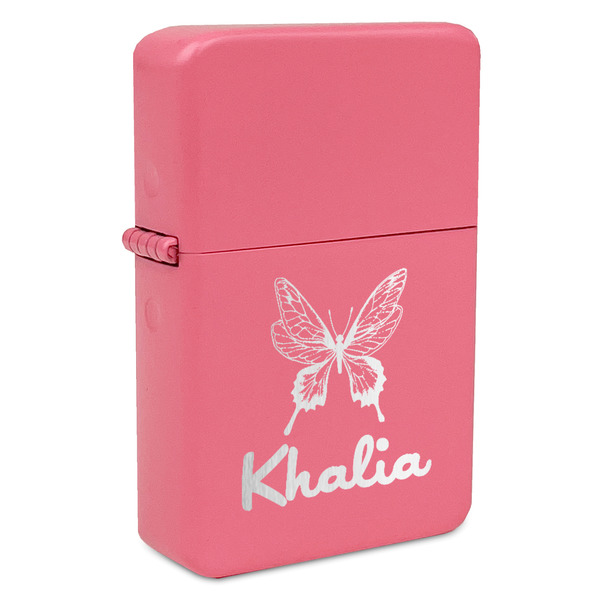 Custom Butterflies Windproof Lighter - Pink - Single Sided (Personalized)