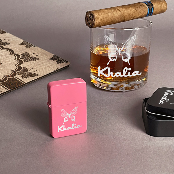 Butterflies Windproof Lighters - Pink - In Context