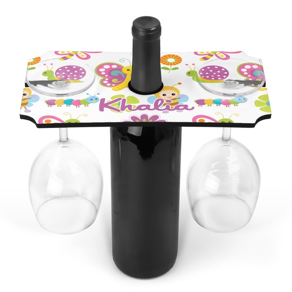 Custom Butterflies Wine Bottle & Glass Holder (Personalized)