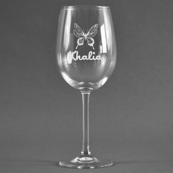 Custom Butterflies Wine Glass - Engraved (Personalized)