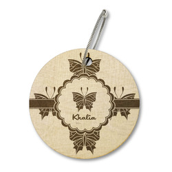 Butterflies Wood Luggage Tag - Round (Personalized)