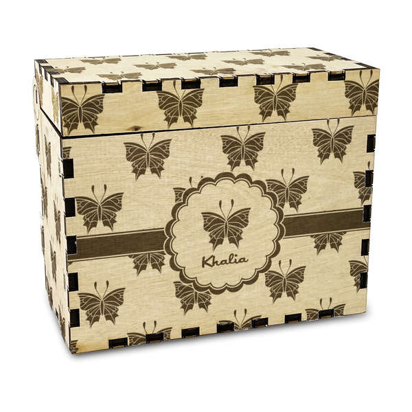 Custom Butterflies Wood Recipe Box - Laser Engraved (Personalized)