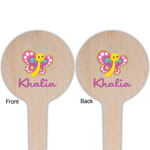 Butterflies Wooden 4" Food Pick - Round - Double Sided - Front & Back